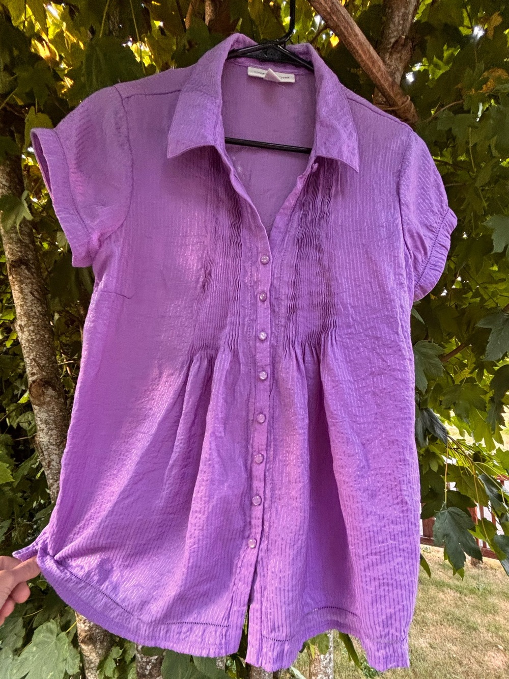 Coldwater Creek Purple Crinkle Button Front Blouse – Size Small